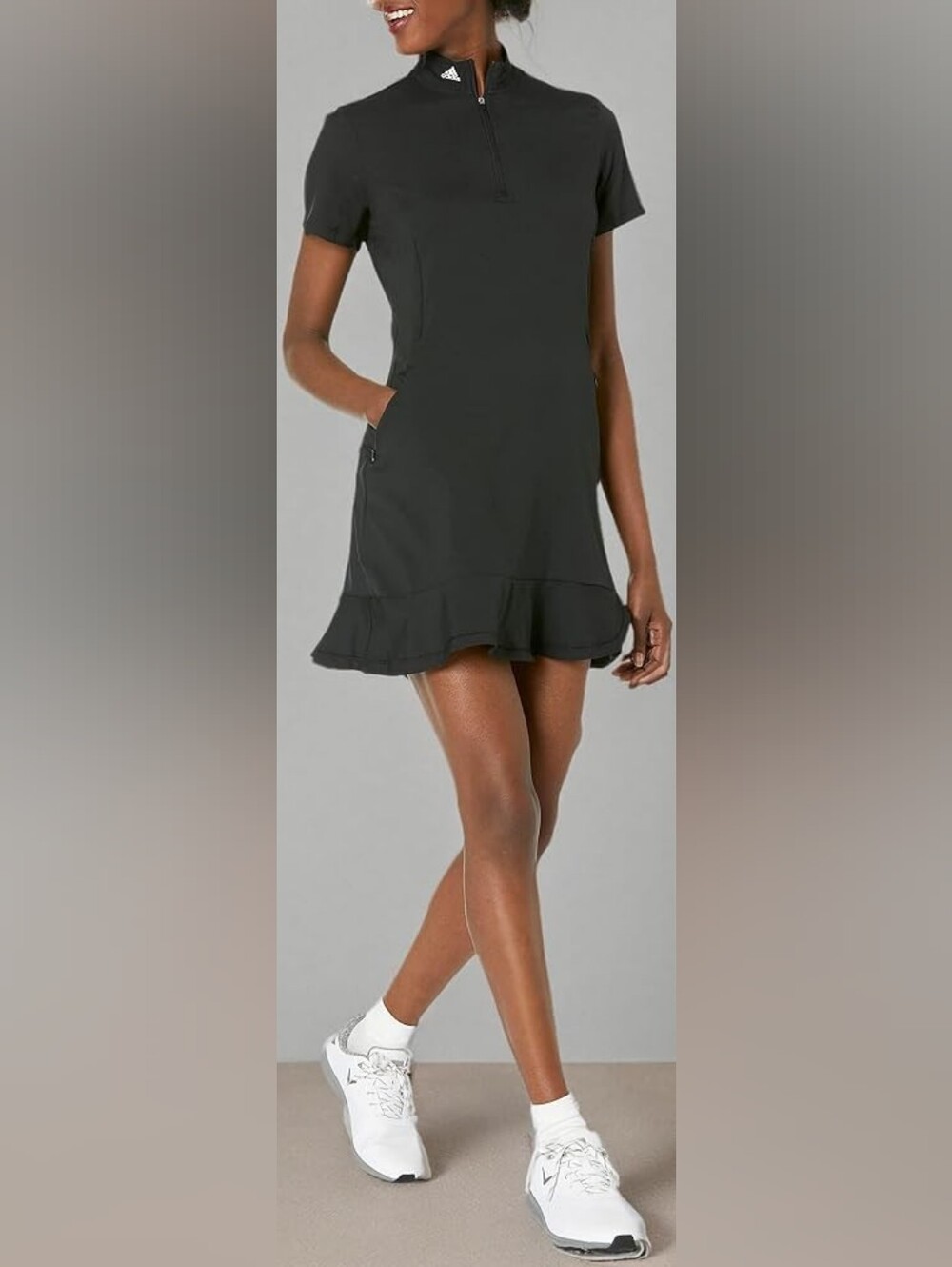 Adidas Blue Navy Womens Quarter Zip Frill Golf Dress Small